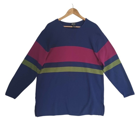 New York & Company Sweaters - Vintage NY&CO Women's XL Tunic Sweater Stripe Blue Round Neck Side Vents NEW